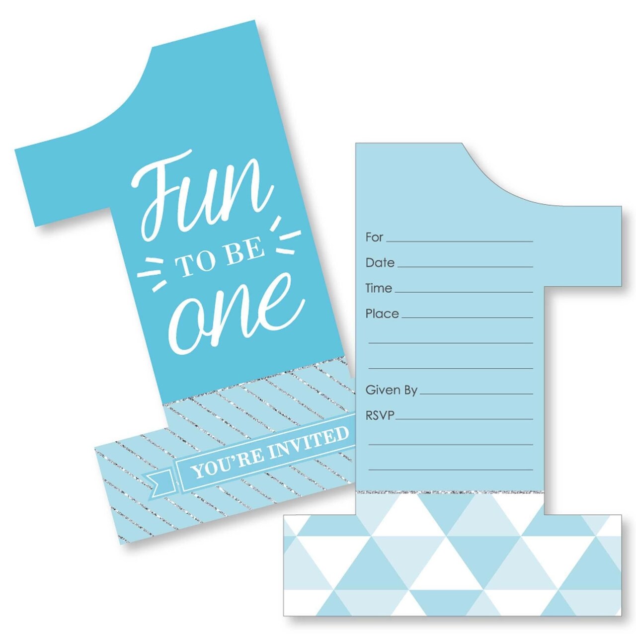 Big Dot of Happiness 1st Birthday Boy - Fun to Be One - Shaped Fill-in Invitations - First Birthday Party Invitation Cards with Envelopes - Set of 12